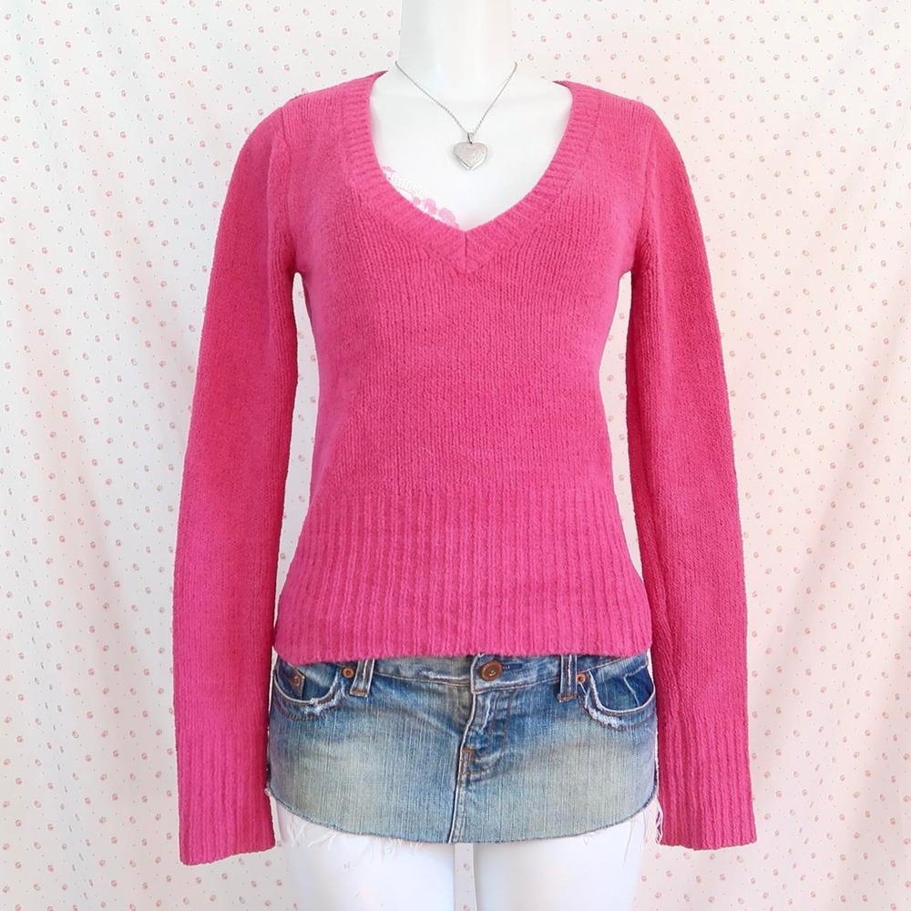 vintage y2k pink soft V neck fall sweater